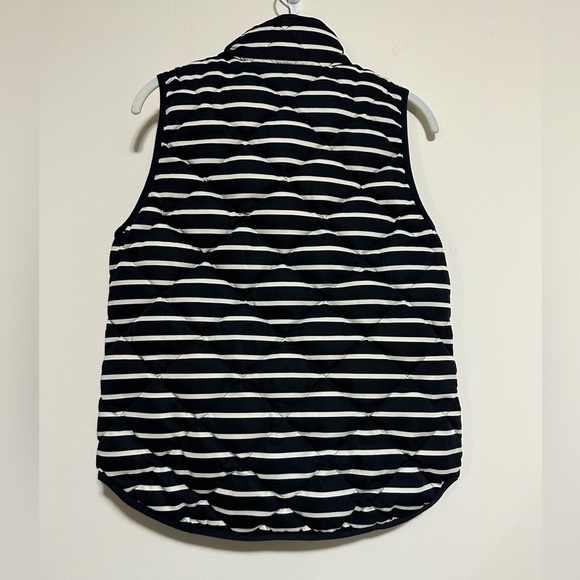 J. Crew Women Small Navy White Quilted Stripe Nautical Feather Down Puffer Vest - Picture 2 of 5